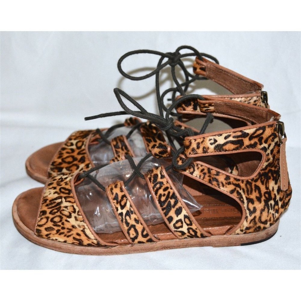 Gee WaWa Aubrey Gladiator Sandals Cheetah Calf Hair Leather Womens Shoes  US 7